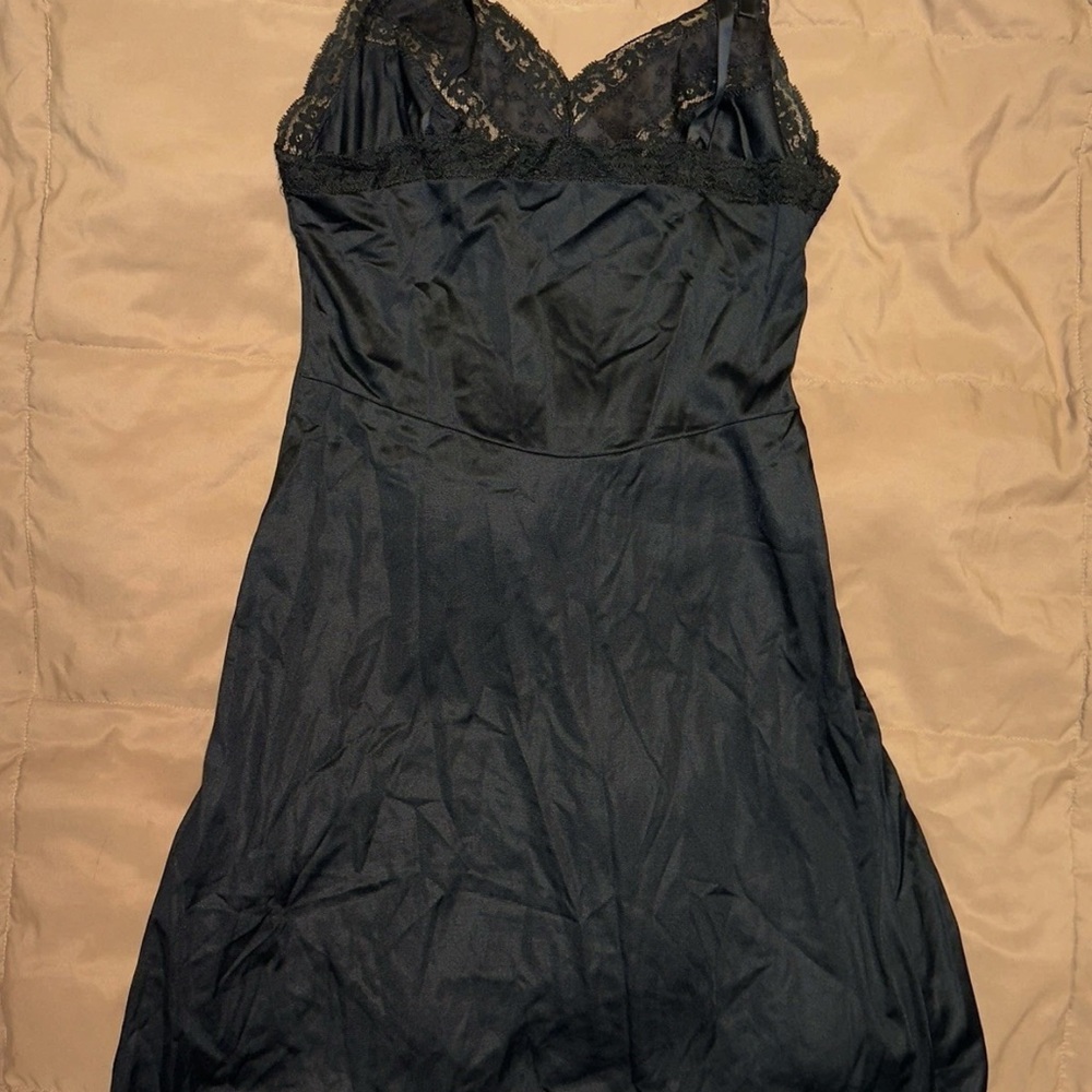 Vintage Black Lorraine Lingerie Lace Slip Dress Nightgown 34 Short Sleep Wear